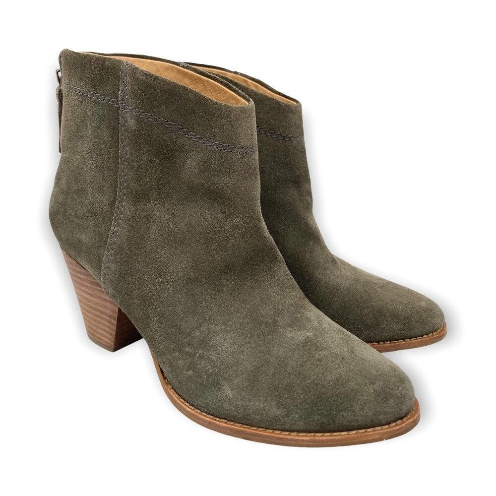 Splendid Ryebrook Suede Ankle Bootie Size 9M Back Zip Cone Heel Smocked Gray
